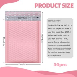 Bubble Mailers Bubble Mailers Bubble Envelopes 13 x 18 cm Pack of 50 Self-Sealing for Shipping Packaging and Storage (13 x 18 cm, Pink)