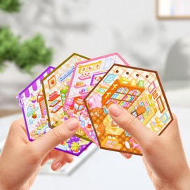 HOMICO 4 Sets Dog 3D Miniature Scene Stickers DIY 3D House Stickers with Tweezers Make Your Own Store Dog Stickers Cat Stickers 3D Sticker Scene