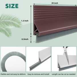Door Draft Stopper with Brush, 39" Door Sweep for Bottom of Door, Self Adhesive Weather Stripping for Bottom of Door, Under Door Seal Dust/Noise/Hot or Cold Air Insulation, Brown, 1 Pack