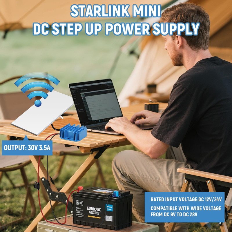 Starlink Mini 12V Adapter Power Cable, 12V/24V Starlink Mini Power