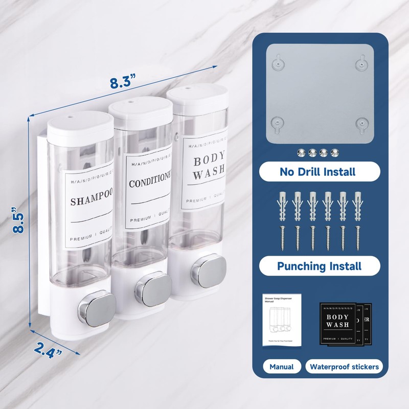 Shower Soap Dispenser Wall Mounted No Drill Shampoo Dispenser for
