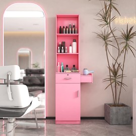 Udorich Pink Modern Hair Desk for Everyday Elegance, Multi-Layer Storage Solution for Beauty Essentials,