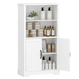 Hzuaneri Bathroom Storage Cabinet, Freestanding Double Door Cabinet, 2 Adjustable Movable Shelves, Multifunctional Storage Cabinet for Bathroom, Laundry Room, Living Room, Kitchen, White SC18513X