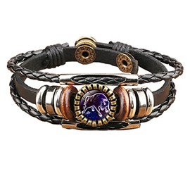 Retro 12 Zodiac Constellation Braided Bracelet Punk Adjustable Handwoven Rope PU Leather Chain Wrap Bracelet for Woman Man Friend Friendship Wrist Jewelry Birthday Gift-B Taurus