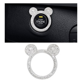 Augeny Bling Car Engine Start Button Cover, Rhinestone Key Ignition Knob Ring, Sparkling Push to Start Button Sticker for Women, Universal Car Accessories for Interior Decoration (1PC, White)