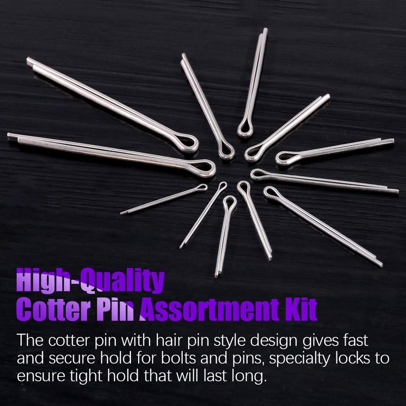 Swpeet 340Pcs 304 Stainless Steel Cotter Pin Clip Key Fastener