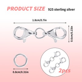TIESOME Double Lobster Clasp, 925 Sterling Silver Necklace Jewelry Keychains and Closures (2pcs) for Keychains, Lanyards, Keys, Charms, Jewelry, Artwork
