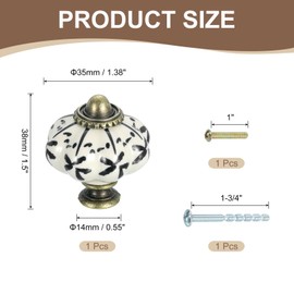 sourcing map Ceramic Knobs, 35mm/1.38" Pumpkin Cabinet Knob Drawer Pull Handle Vintage Drawer Knobs with Screws for Vanity Bedroom Furniture Closet, Black