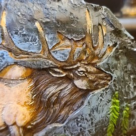 Unbranded Engraved Resin Rock with Bull Elk 4.75"H x 4.75"L x 1.5"W New In Box -Great Gift