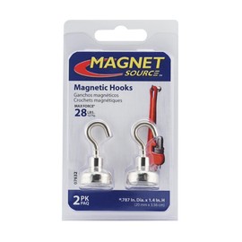 Master Magnetics 07632 2 Pack, #28,.787" D x.285T x 1/4" H, Chrome Plated Neodymium Magnetic Hook