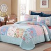DJY Patchwork Quilt Set Queen Size Light Blue Floral Plaid