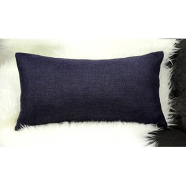 Aiking Home Woven Fine Faux Linen Throw Pillow Cover, Size 12"x24", Navy