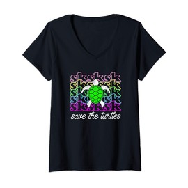 Womens Save The Turtles. Retro 60s vintage Ecology V-Neck T-Shirt
