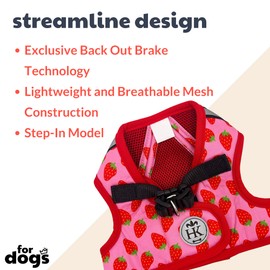 Huxley & Kent Hudson Harness | Strawberry (Large, 22-35lbs) | Easy Control Step-in Mesh Vest Harness for Dogs with Reflective Strips for Safety | H&K Walking, Training Harness for Dogs