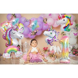 1st Birthday Decorations: Girl Theme Party Supplies with Number 1 Foil Balloons
