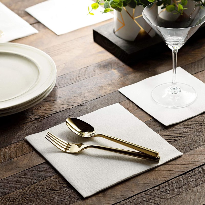 JEBBLAS Cocktail Napkins Disposable Beverage Bar Napkins Black Linen-Like Square