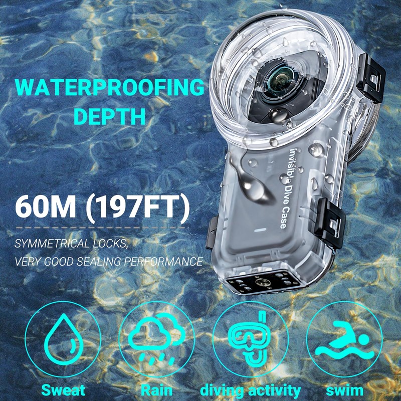 Insta 360 X5 Invisible Dive Case, Quick Release Mount Splash
