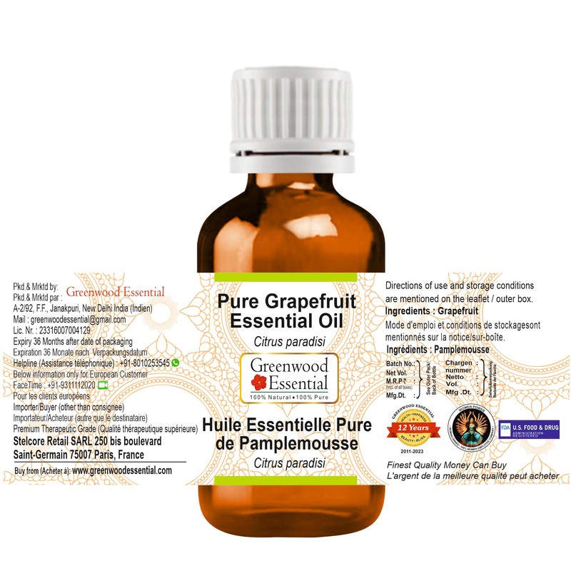 Greenwood Essential Pure Grapefruit Essential Oil (Citrus paradisi) Steam Distilled