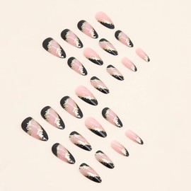 IMSOHOT Christmas Press on Nails Oval Medium Red Fake Nails French Tips Glossy False Nails with Designs Cute Round Gel Glue on Nails for Women and Girls 24pcs