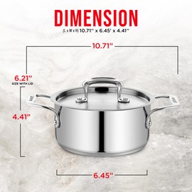 Stockpot – 2 Quart – Brushed Stainless Steel – Heavy Duty Induction Pot with Lid and Riveted Handles – For Soup, Seafood, Stock, Canning and for Catering for Large Groups and Events by BAKKEN
