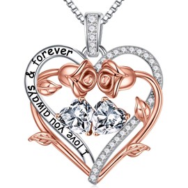 TINGN Gift for Women - 925 Sterling Silver Heart Pendant Birthstone Necklace for Women Valentine's Day Mother's Day Christmas Birthday Jewellery Gift for Mum Wife Girlfriend, Sterling Silver