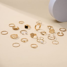 FUTIMELY Knuckle Rings Set for Women, Vintage Stackable Boho Midi Finger Rings,Rhinestone Pearl Rings Stars Moon Ring Pack Trendy Jewelry Gift for Ladies (A)