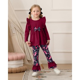 WESIDOM Toddler Girl Clothes 3T 4T Girls Outfits Ruffle Shoulder Top+Floral Pants Cute 3-4T Toddlers Girls' Clothing Sets