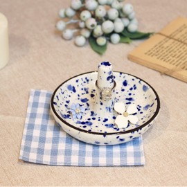 LZBALUYO Wedding Ring Holder for Jewelry, Ceramic Ring Stand With Jewelry Plate, Blue Dots Jewelry Holder for Rings Earrings Necklace Organizer, Gift For Mom - Bridesmaid Gift - Engagement Ring Dish