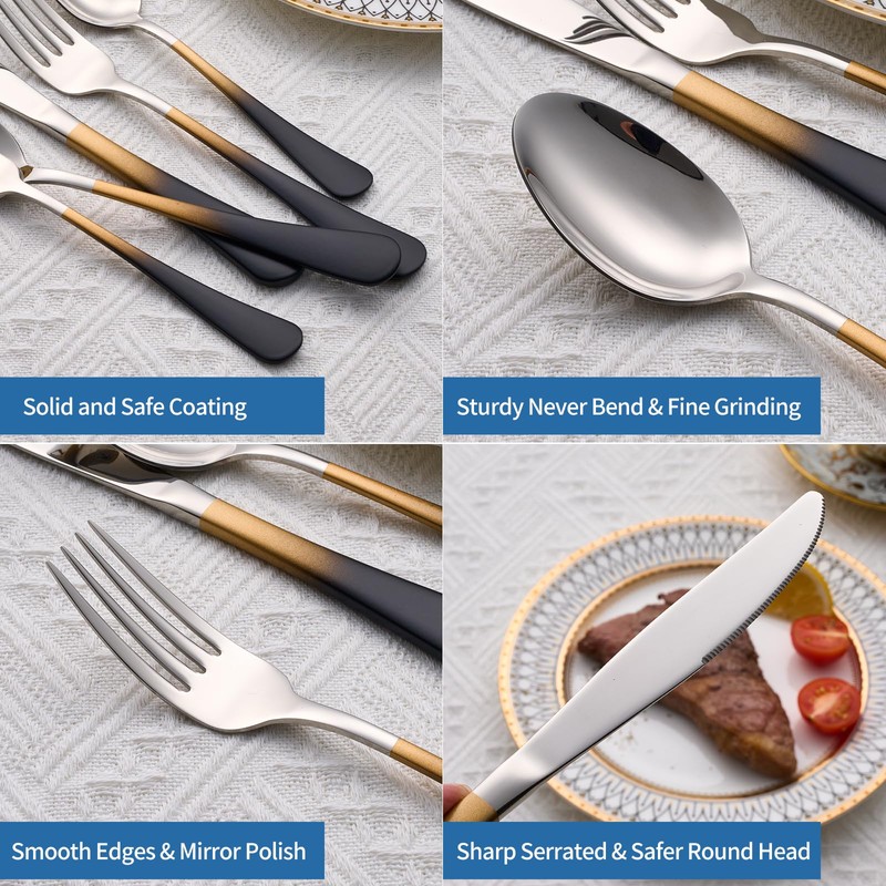 Moxinox 20-Piece Black Gold and Silverware Set, 18/0 Stainless Steel