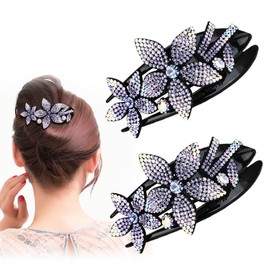 2 Pcs Womens French Curved Sparkly Bling Hair Clips No Slip Strong Grip Comfortable Hold Girls Ladies Fashion Beauty Accessory, Large Rhinestone Classic Hair Accessories for women