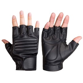 WHITE FANG Men's NT099 Leather Gloves Fingerless Motorcycle Cycling Tactical Drive Gloves (Black)