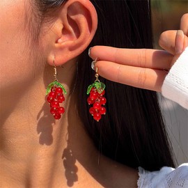 Cimenexe Bohemian Enamel Grape Dangle Earrings Red Acrylic Grape Drop Earrings Red Fruit Grape Earrings Small Fruit Grape Hook Earrings Jewellery For Women, Zinc, No Gemstone