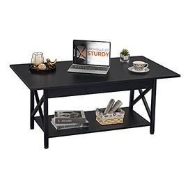 GreenForest Coffee Table Farmhouse Rustic with Storage Shelf for Living Room 43.3 x 23.6 inch, Easy Assembly, Black