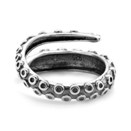 Serebra Jewelry Octopus Tentacle Ring 925 Sterling Silver Size Adjustable | Dark, Antique, Shiny, Gold | Kraken Gothic Vintage Sea Ocean