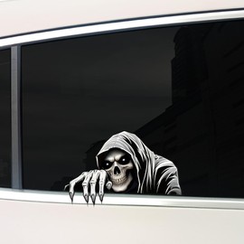 Vesvory Horror Skull Window Stickers, Removable Scary Peeking Decals Wall Art Decals Waterproof Window Clings Auto Motorcycle Laptop Bumper Sticker (Death God)