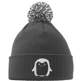 Hippowarehouse Penguin Logo Embroidered Beanie Hat with Bobble Grey