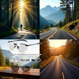 [Qintreesify] White Black Polarized Photochromic Sunglasses UV400 Sports Sunglasses Day and Night Driving Glasses Ultralight Sunglasses Eyewear Cycling Glasses Goggles Outdoor Cycling , White - Black