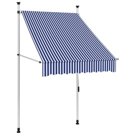 Homgoday Manual Retractable Awning, Outdoor Sun Shade Cover with Manual Crank, Patio Shelter for Deck, Yard, Balcony Windows 39.4" Blue and White Stripes
