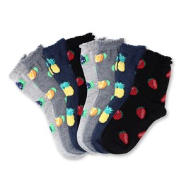 LIVEBEAR Multi-Pack Womens Cute Prints Patterns, Novelty, Casual Cotton Crew Socks Made In Korea (Mini Fruit 8 Pack)