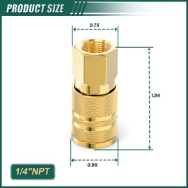 GORAGUCHI 2PCS Brass 1/4" Female Industrial Coupler, 1/4" NPT Female Threads Size, Air Hose Fittings，Quick Connector Air Coupler Cast Pipe Fitting for Air/Fuel/Water/Gas/Oil