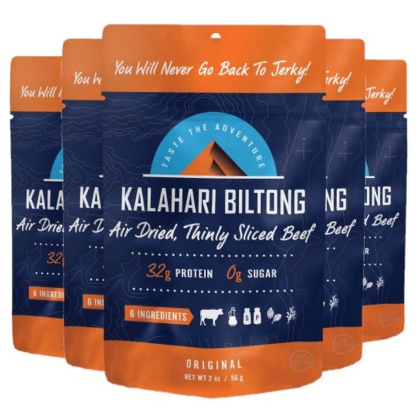 Original Kalahari Biltong, Air-Dried Thinly Sliced Beef, 2oz (Pack of 5), Sugar Free, Gluten Free, Keto & Paleo, High Protein Snack