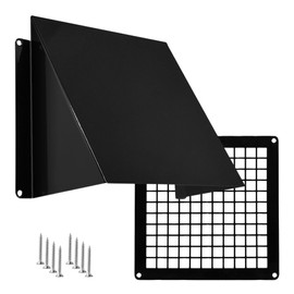 Dryer Cover for Outdoor Dryer with Mesh 6 x 6 Inch Metal Wall Rain Cover with Bird Protection, Black Exhaust Hood with Grille, Weatherproof Duct Vent Grille