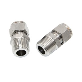Pysrych 304 Stainless Steel Compression Fitting 1/2" Tube OD x 1/2" NPT Male Coupler Straight Adapter Connect with Double Ferrules Pack of 2