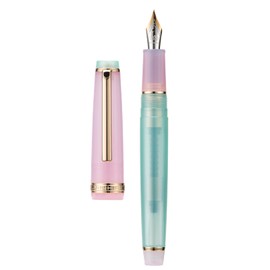 Jinhao 82 Golden Edge Medium Nib Pink and Lake Blue Fountain Pen Transparent Barrel with Converter