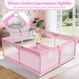 Deeteck 64" X 64" Sturdy Baby Playpen - Large Baby Playpen Playard for Babies and Toddlers with Anti-Slip Suckers - Safety Play Yard with Anti-Collision Cloths Cover Corner,Pink