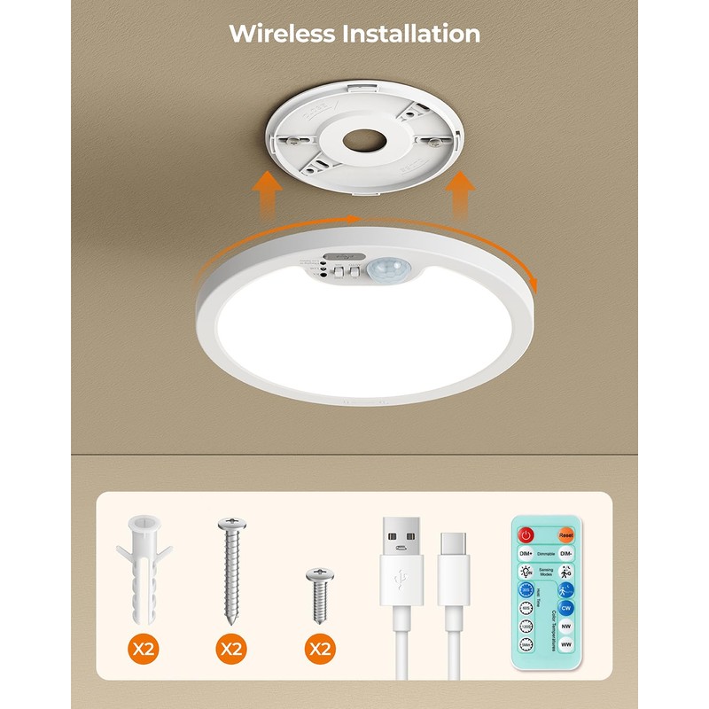 BLNAN Rechargeable Motion Sensor Ceiling Light with Remote, Dimmable Closet