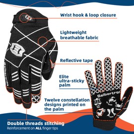 Seibertron Pro 3.0 Twelve Constellations Elite Ultra-Stick Sports Receiver Glove Football Gloves fit for Youth Child Kids Black S