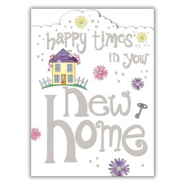 New Home Congratulations Card - Happy Times - Artistic Floral Design - Special Finishes - Made in the UK - Eco-Friendly