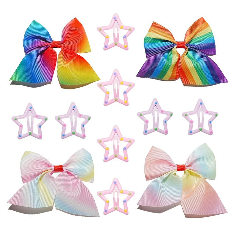 INSbobo Girls Hair Clips Set - 4 Rainbow Bows &
