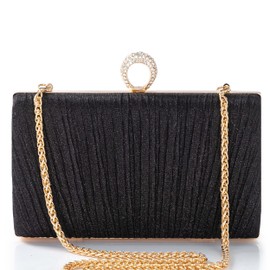 BABEYOND Clutch Purses for Women - Evening Bag Glitter Pleated Clutch for Bride Party Prom Wedding, Y-black, One Size